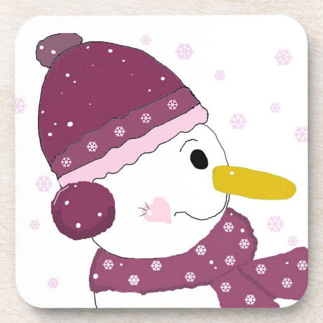 Snowman in Purple Hat and Scarf Coaster (Front)