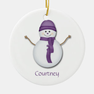 Snowman in Purple Scarf and Hat Christmas Ornament