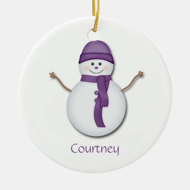 Snowman in Purple Scarf and Hat Christmas Ornament (Front)