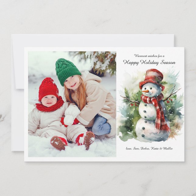 Snowman in Red Flat Holiday Photo Card (Front)