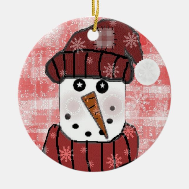 Snowman in Red Keepsake Ornament (Front)