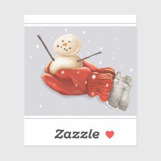 Snowman in red mittens winter snow
