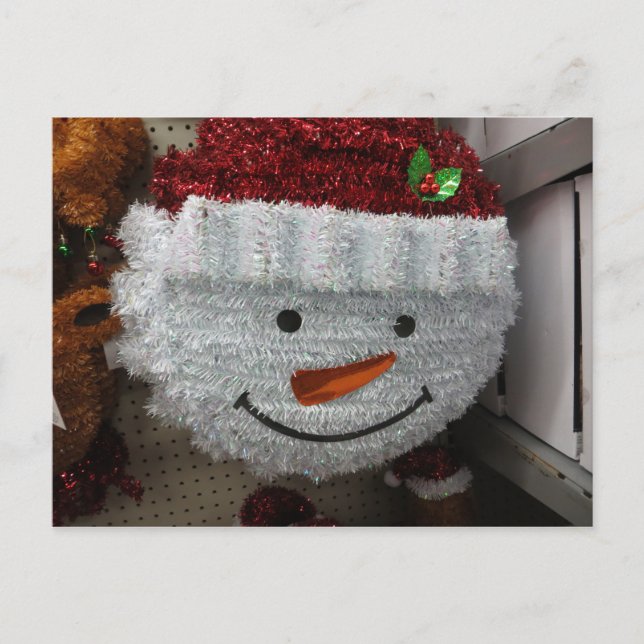 Snowman In Santa Hat Holiday Postcard (Front)
