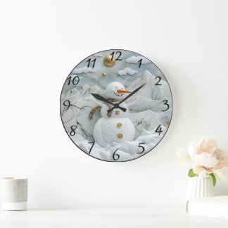 Snowman in Santa’s Village Large Clock