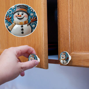 Snowman in Snow Christmas Ceramic Knob