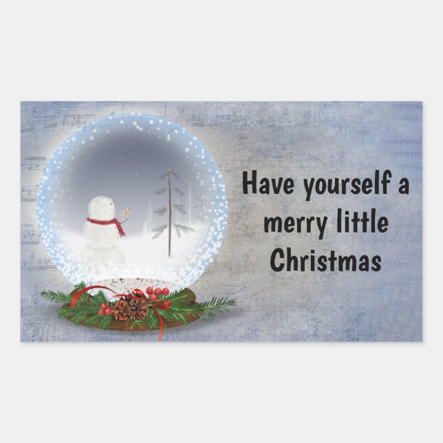 Snowman in Snow Globe   Rectangular Sticker (Front)