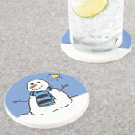 Snowman in Sunshine Christmas coaster<br><div class="desc">Christmas coaster. Cartoon illustration of a snowman on a sunny day. Xmas drinks mat.</div>