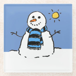 Snowman in Sunshine Christmas Glass Coaster