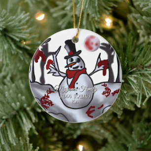 Snowman in the Creepy Holiday Forest Ceramic Tree Decoration