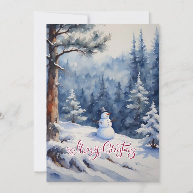 Snowman in the Forest Holiday Card (Front)