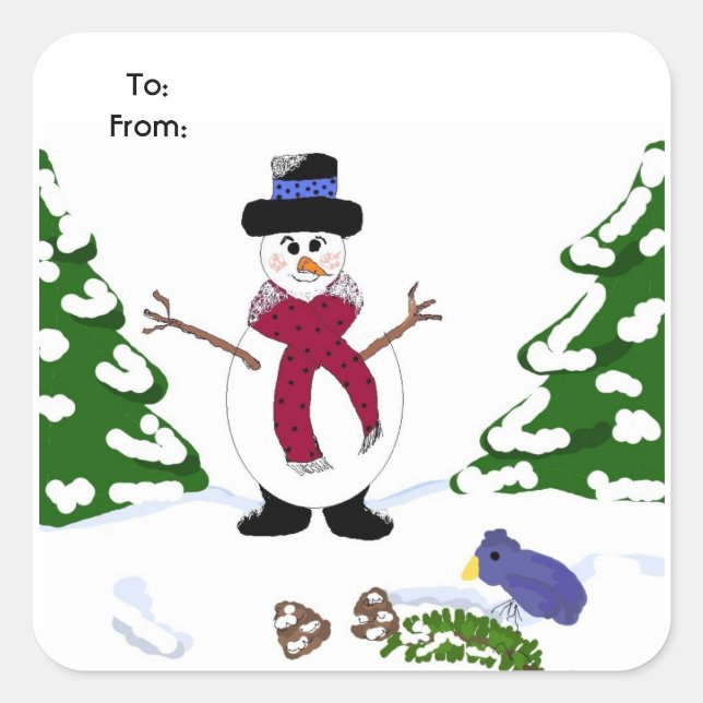Snowman in the Forest Square Sticker (Front)