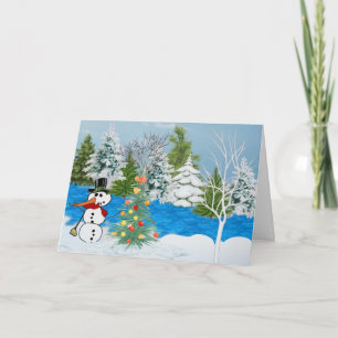 Snowman in the Woods Christmas Card