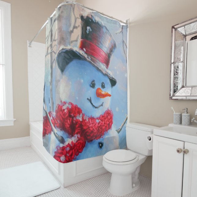 Snowman in the Woods Shower Curtain (In Situ)