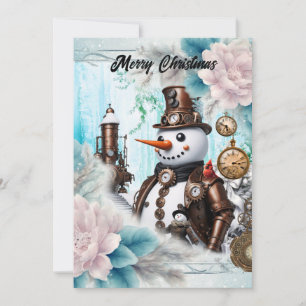 Snowman in Time! Steampunk Snowman Holiday Card