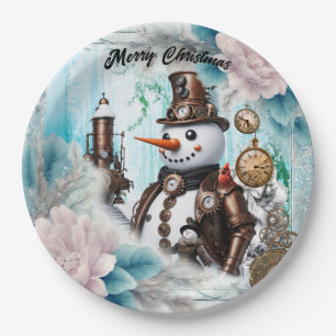 Snowman in Time! Steampunk Snowman Paper Plate