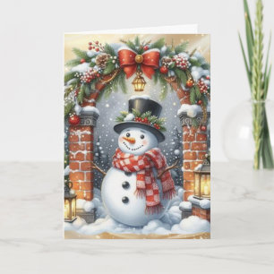 Snowman in Top Hat Christmas Holiday Card