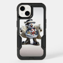 Snowman in White Coat with Snow Globe, Christmas,