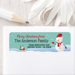 Snowman in Winter Town Return Address Label