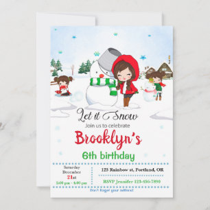 Snowman invitation Girl Winter holiday invitation
