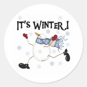 Snowman It's Winter Classic Round Sticker