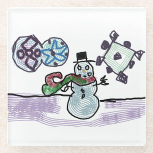 Snowman joy glass coaster