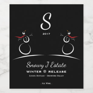 SNOWMAN JOY Winter Holiday Monogram Wine Label