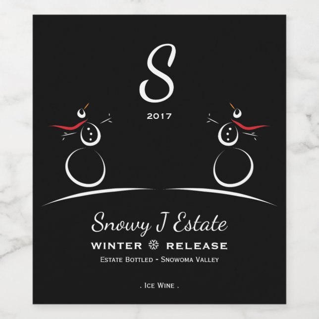 SNOWMAN JOY Winter Holiday Monogram Wine Label (Single Label)