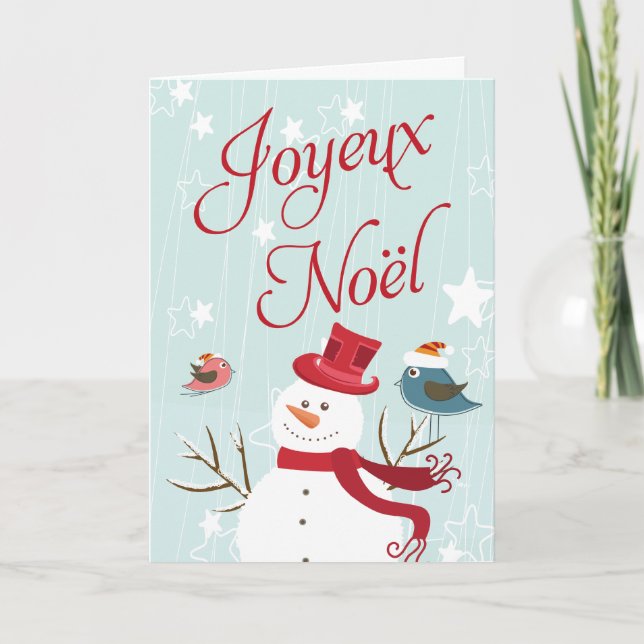 Snowman Joyeux Noël Christmas Cards (Front)