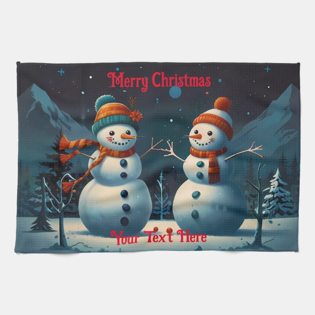 Snowman joyful Christmas Tea Towel (Horizontal)