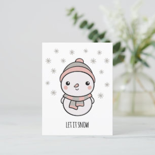 Snowman kawaii let it snow postcard