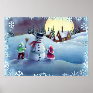SNOWMAN & KIDS by SHARON SHARPE Poster