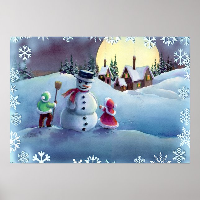 SNOWMAN & KIDS by SHARON SHARPE Poster (Front)