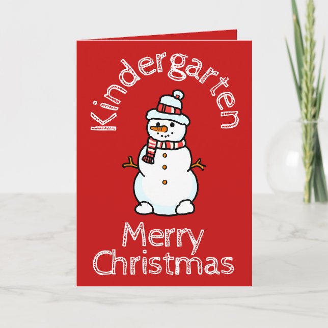 Snowman Kindergarten Christmas Activity Red Holiday Card (Front)