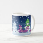 Snowman Knitting Christmas Scarf Coffee Mug<br><div class="desc">Cartoon illustration of two adorable snowmen dressed in knitted hats and scarves. The big snowman is knitting an oversized scarf for the little one. The scarf is already wrapped several times around the cute little snowman.</div>