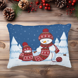 Snowman Knitting Christmas Scarf Decorative Cushion