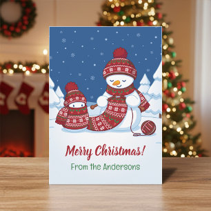 Snowman Knitting Christmas Scarf from Family Holiday Card