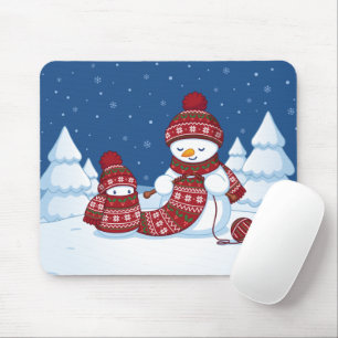 Snowman Knitting Christmas Scarf Mouse Mat