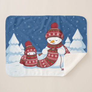Snowman Knitting Christmas Scarf Sherpa Blanket