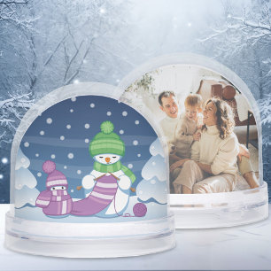 Snowman Knitting Scarf Custom Photo Snow Globe