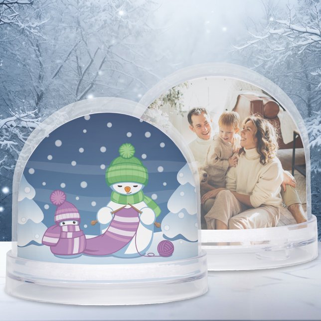 Snowman Knitting Scarf Custom Photo Snow Globe (Creator Uploaded)