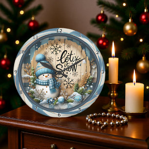 Snowman Let It Snow Blue Large Clock