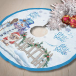 Snowman | Let it Snow Christmas Tree Skirt<br><div class="desc">A beautiful blue tree skirt for your Christmas tree featuring our adorable snowman with his cute fur-buddy wearing a Santa suit as they enjoy a snowfall.</div>