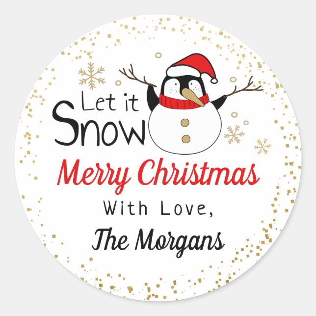 Snowman Let It Snow Merry Christmas Holiday Classic Round Sticker (Front)