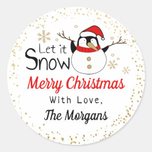 Snowman Let It Snow Merry Christmas Holiday Classic Round Sticker