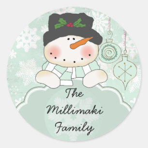 Snowman Let it Snow Personalised Round Sticker