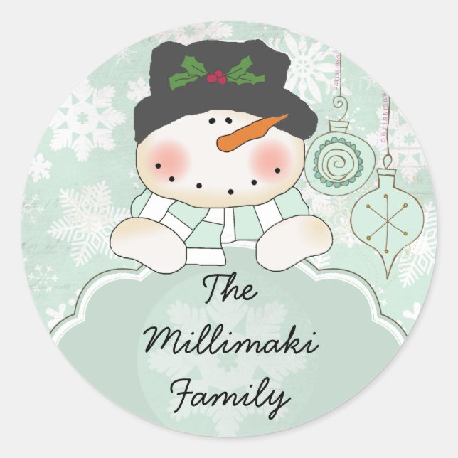 Snowman Let it Snow Personalised Round Sticker (Front)