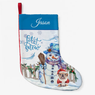 Snowman Let it Snow Personalised Small Christmas Stocking