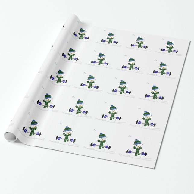Snowman Lifting Weights Wrapping Paper (Unrolled)
