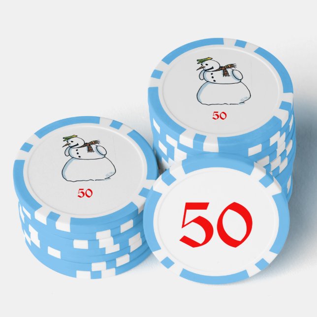 Snowman light blue 50 striped poker chip (Stack)