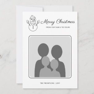 Snowman Line Art With Custom Family Photo And Text Holiday Card